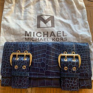 Michael Kors Navy Croc Embossed Leather Clutch